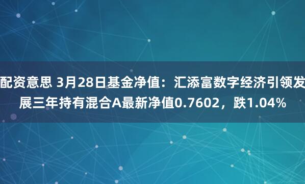 配资意思 3月28日基金净值：汇添富数字经济引领发展三年持有混合A最新净值0.7602，跌1.04%