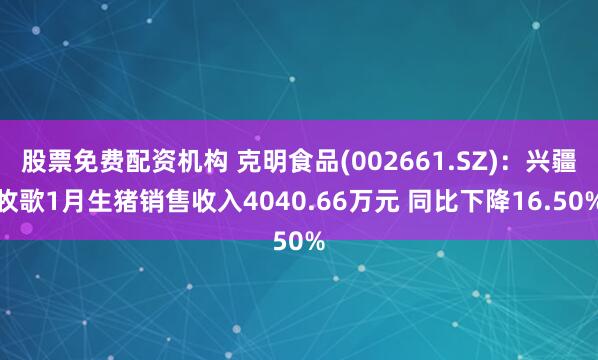 股票免费配资机构 克明食品(002661.SZ)：兴疆牧歌1月生猪销售收入4040.66万元 同比下降16.50%